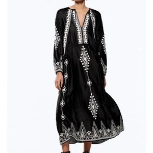 Zara Embroidered Silk Long Dress size M